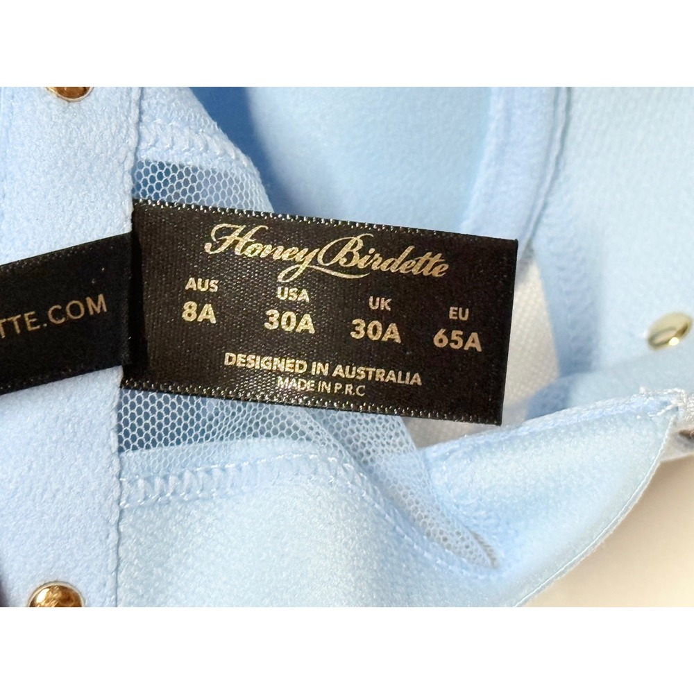 Honey Birdette Kukuro Bra Blue Strappy Bondage Underwire Mesh Gold Chain‎ 30A - Picture 6 of 7